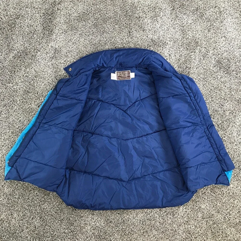 Vintage Ski Daddle Vest Mens Large Blue Corduroy Down Puffer Western Snap Front
